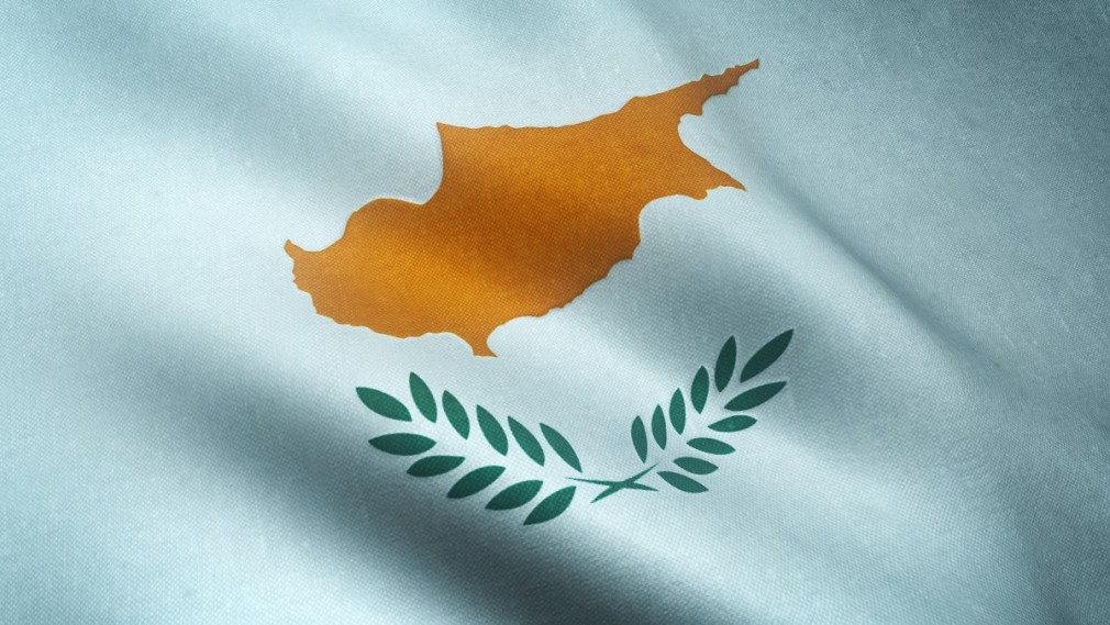Closeup shot of the waving flag of Cyprus with interesting textures