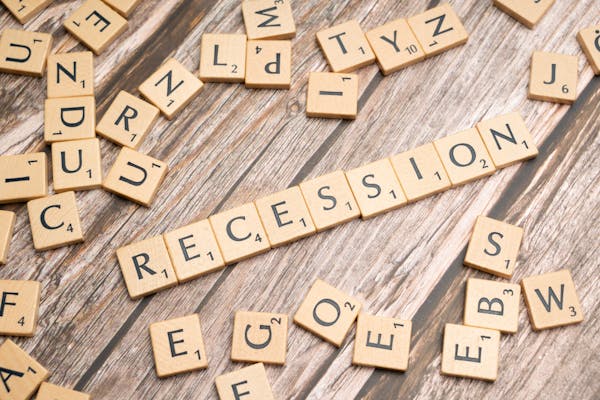 free photo of the word recession spelled out with scrabble letters