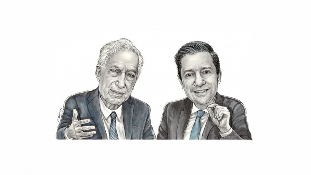 Ο Πρύτανης του Πανεπιστημίου Αθηνών Γεράσιμος Σιάσος και ο Ακαδημαϊκός και πρώην Πρύτανης του Πανεπιστημίου Αθηνών Μιχάλης Σταθόπουλος συνομιλούν στο «Βήμα»