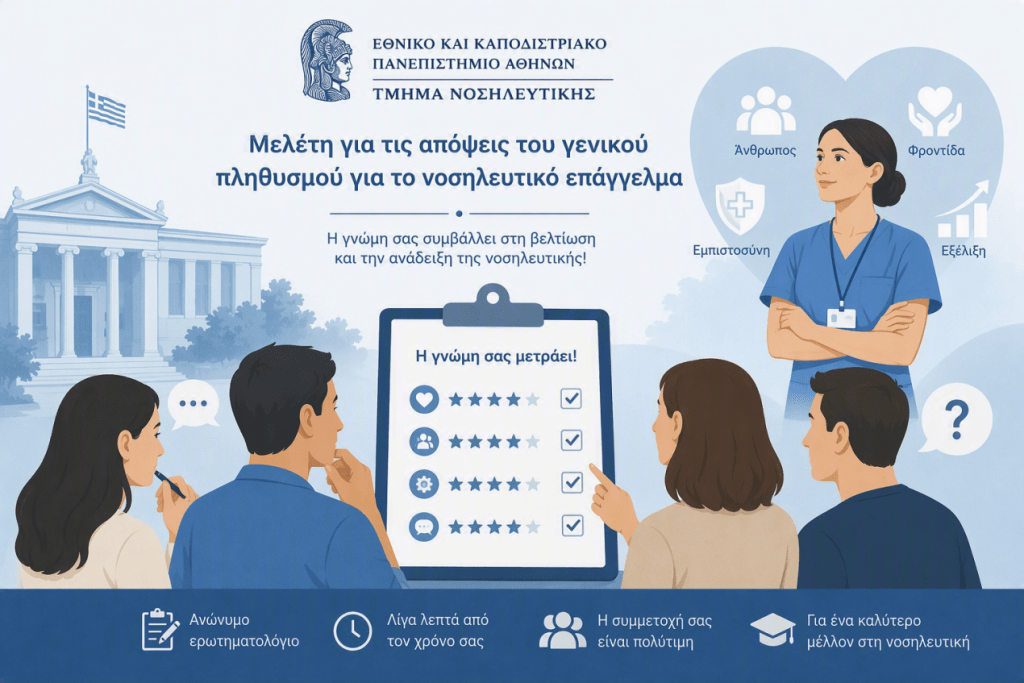 Συμμετοχή σε διαδικτυακή μελέτη για τη διερεύνηση των απόψεων του γενικού πληθυσμού για το νοσηλευτικό επάγγελμα